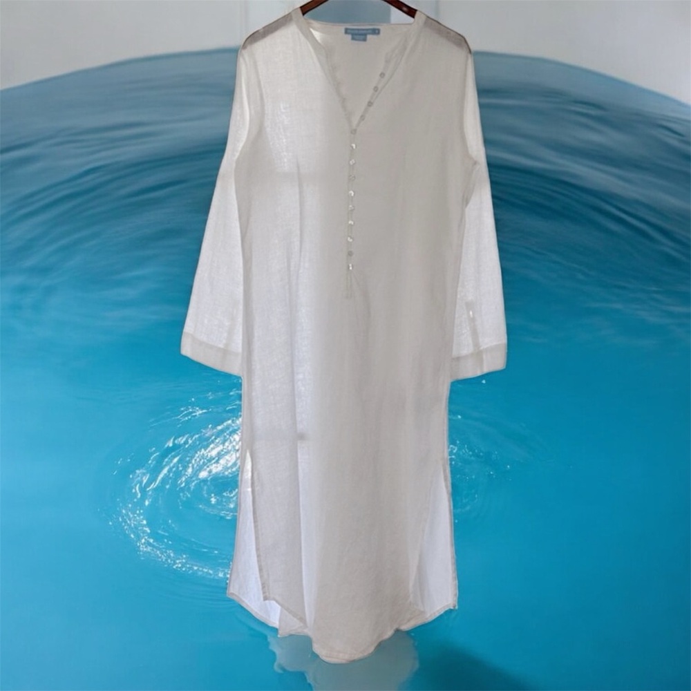 Island Company White Linen Swim Coverup, Tunic Style, Sz M